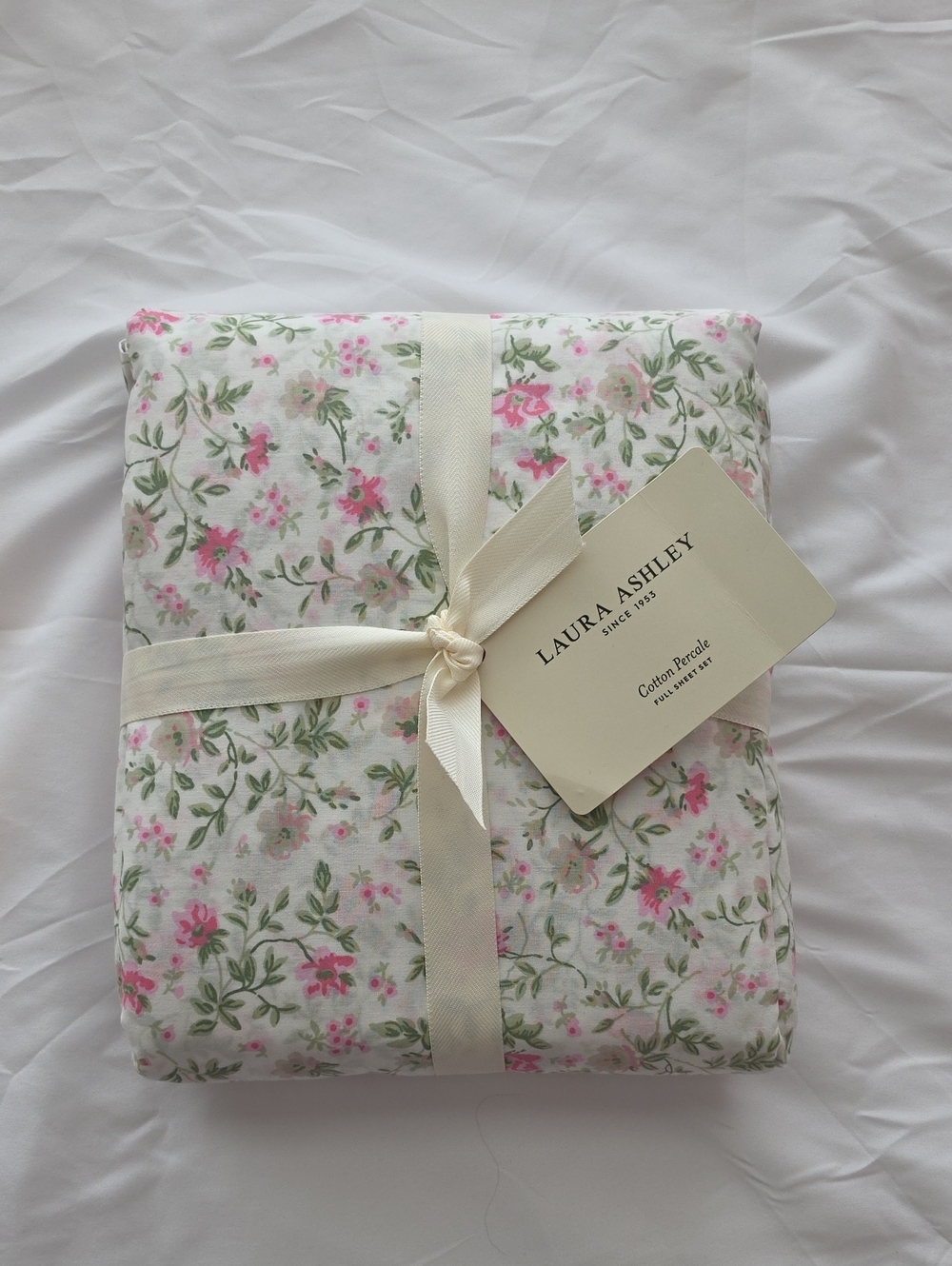 Laura Ashley Full Size Sheet Set Bonnie Pink Floral 100% Cotton Bedding NWT